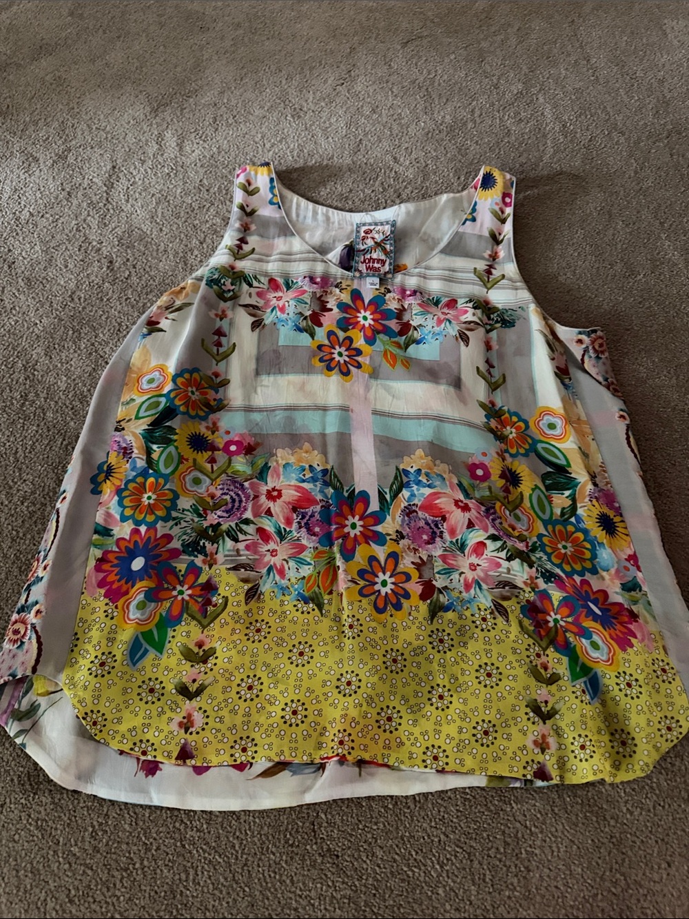 Johnny Was Girls Floral Sleeveless Top - Yellow, Pink, Blue, Green